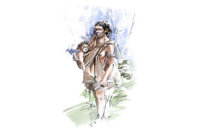 Néandertalienne et son enfant